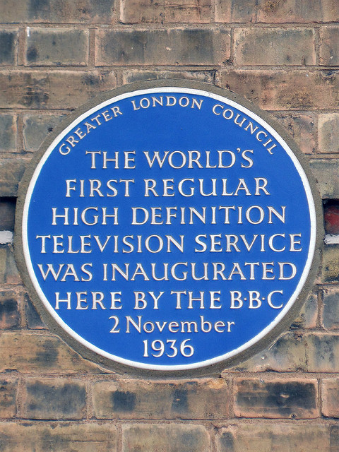 first regular high definition television service blue plaque - The world's first regular high definition television service was inaugurated here by the BBC 2 November 1936