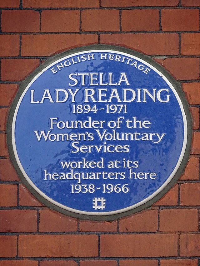 Stella Isaacs blue plaque - Stella Lady Reading 1894-1971 Founder of the Women's Voluntary Services worked at its headquarters here 1938-1966