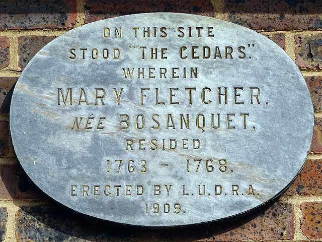 Mary Fletcher black plaque - On this site stood 