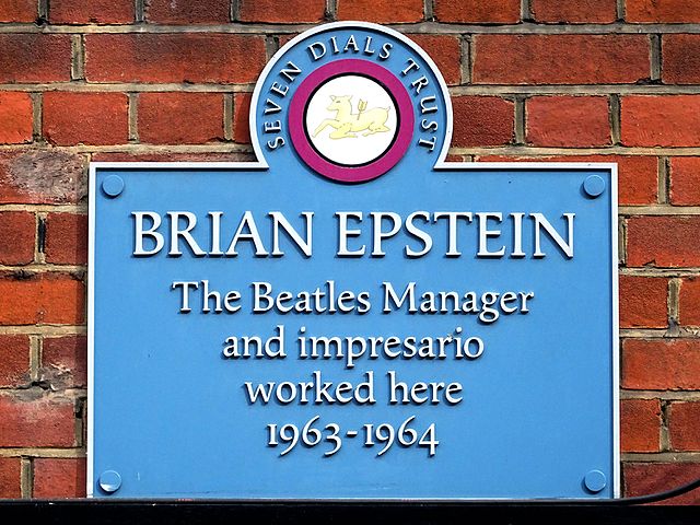 Brian Epstein blue plaque - Brian Epstein   The Beatles Manager and impresario worked here 1963-1964