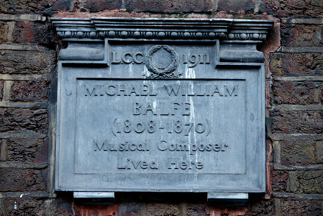 Michael William Balfe grey plaque - Michael William Balfe (1808-1870) musical composer lived here