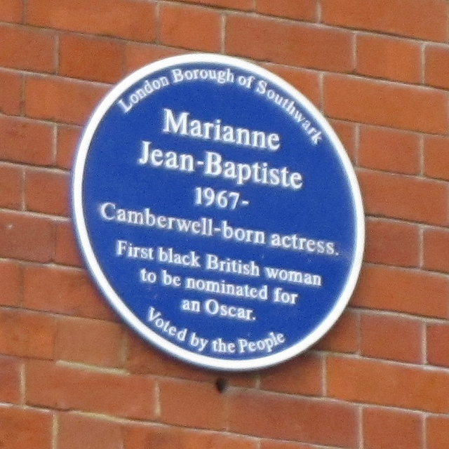 Marianne Jean-Baptiste blue plaque - Marianne Jean-Baptiste 1967    Camberwell-born actress    First black British woman to be nominated for an Oscar  born here    