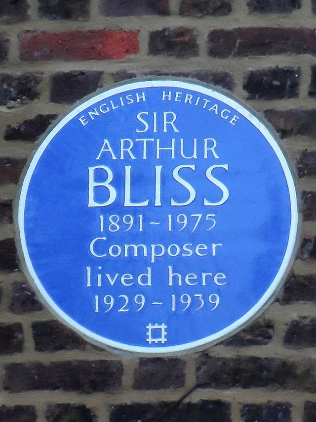 Arthur Bliss blue plaque - Sir Arthur Bliss 1891-1975 composer lived here 1929-1939
