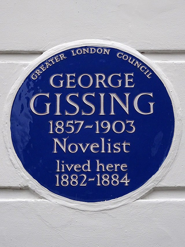 George Gissing blue plaque - George Gissing 1857-1903 novelist lived here 1882-1884