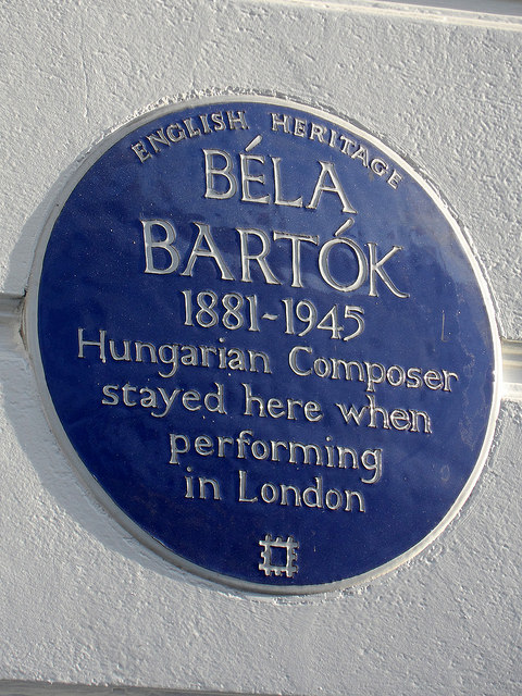 Béla Bartók blue plaque - Béla Bartók 1881-1945 Hungarian composer stayed here when performing in London
