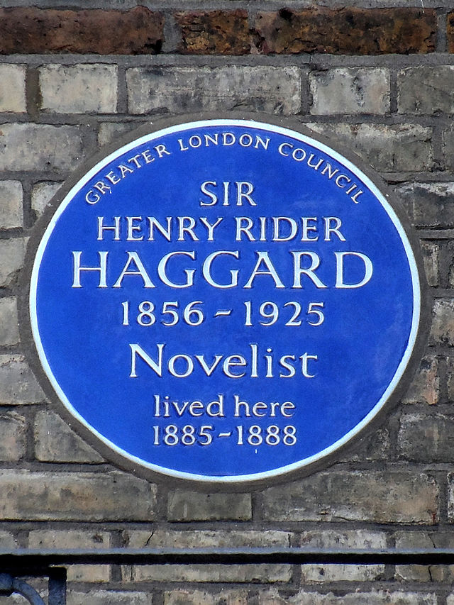 H. Rider Haggard blue plaque - Sir Henry Rider Haggard 1856-1925 novelist lived here 1885-1888