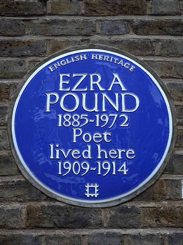 Ezra Pound blue plaque - Ezra Pound 1885-1972 poet lived here 1909-1914