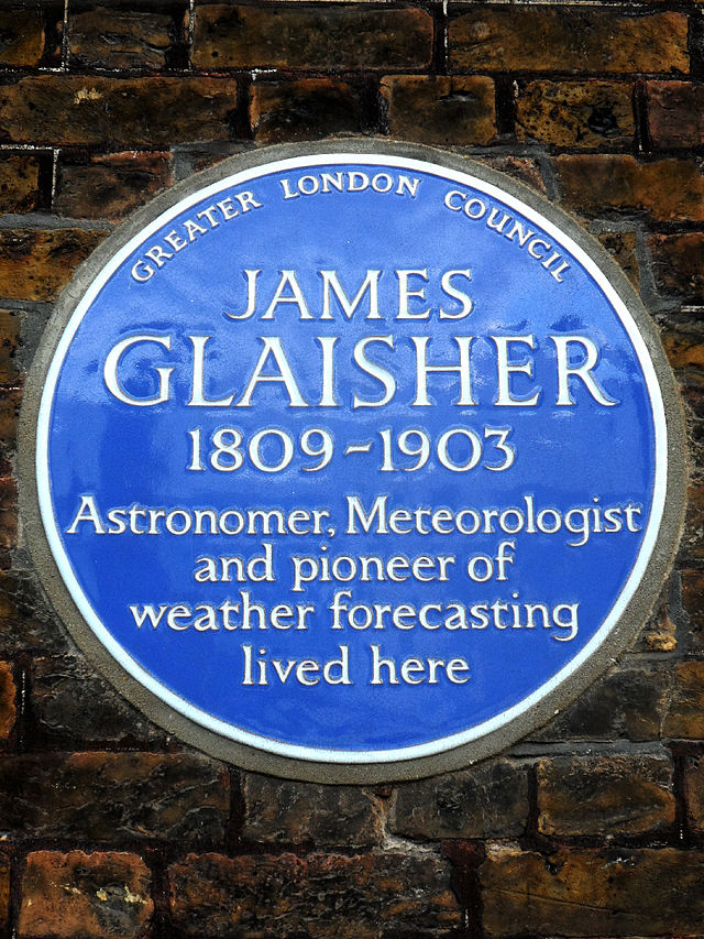 James Glaisher blue plaque - James Glaisher 1809-1903 astronomer, meteorologist and pioneer of weather forecasting lived here