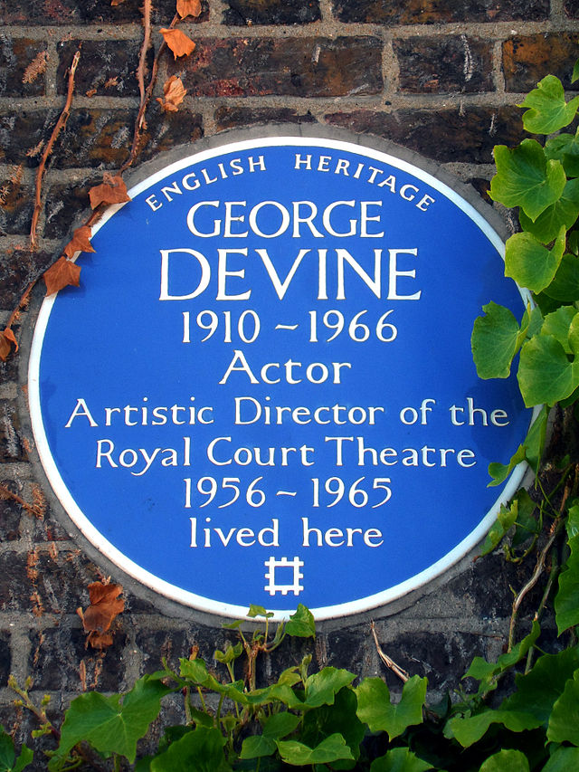 George Devine blue plaque - George Devine 1910-1966 actor, artistic director of the Royal Court Theatre 1956-1965 lived here