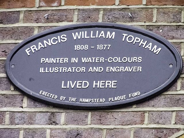 Francis William Topham black plaque - Francis William Topham 1808-1877 painter in water colours, illustrator and engraver lived here