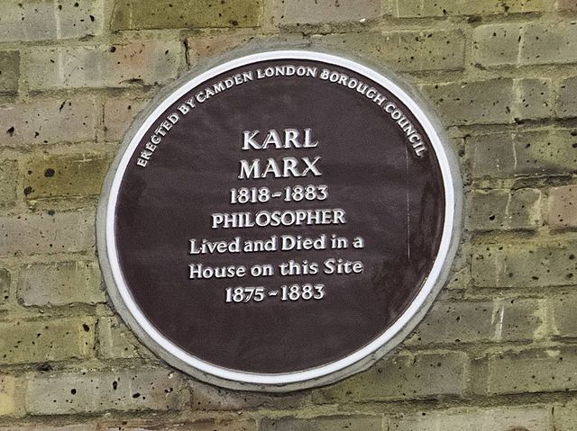 Karl Marx claret plaque - Karl Marx 1818-1883 philosopher lived and died in a house on this site 1875-1883
