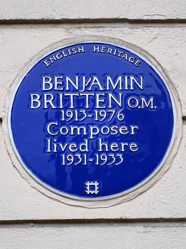Benjamin Britten blue plaque - Benjamin Britten O.M. 1913-1976 composer lived here 1931-1933