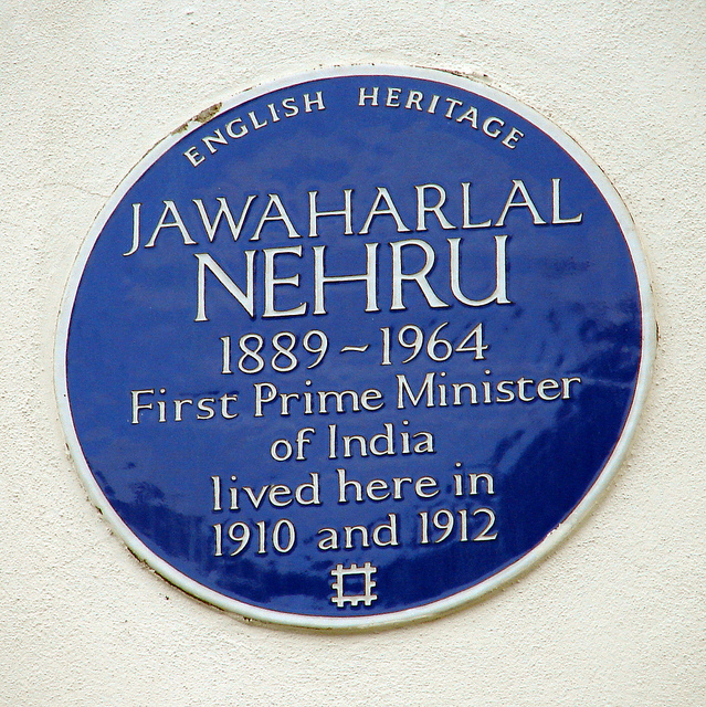 Jawaharlal Nehru blue plaque - Jawaharlal Nehru 1889-1964 first Prime Minister of India lived here in 1910 and 1912