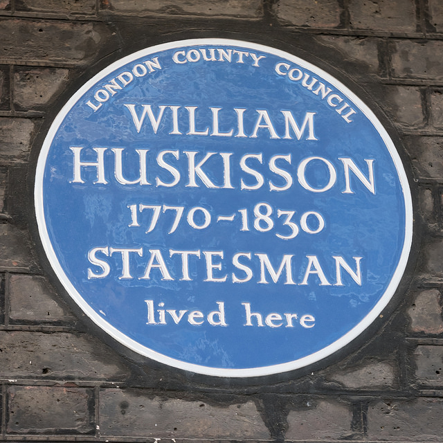 William Huskisson blue plaque - William Huskisson 1770-1830 statesman lived here