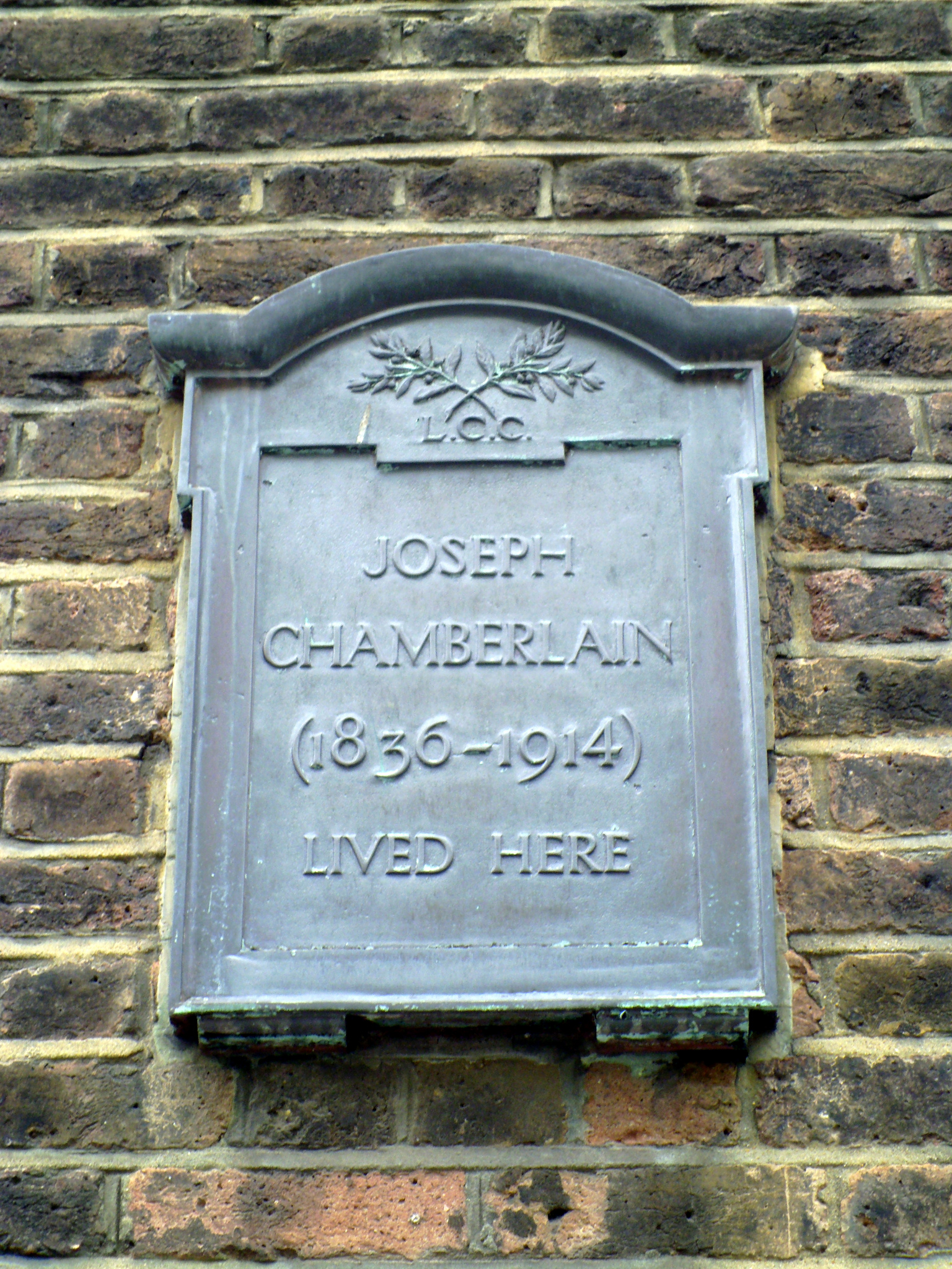 Joseph Chamberlain black plaque - Joseph Chamberlain   (1836-1914)  lived here