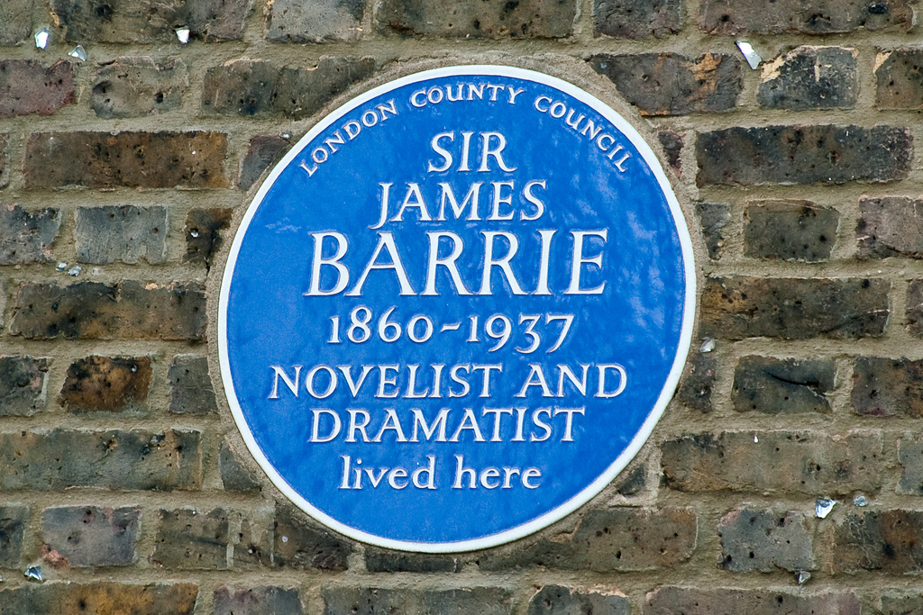 J. M. Barrie blue plaque - Sir James M. Barrie 1860-1937 novelist and dramatist lived here