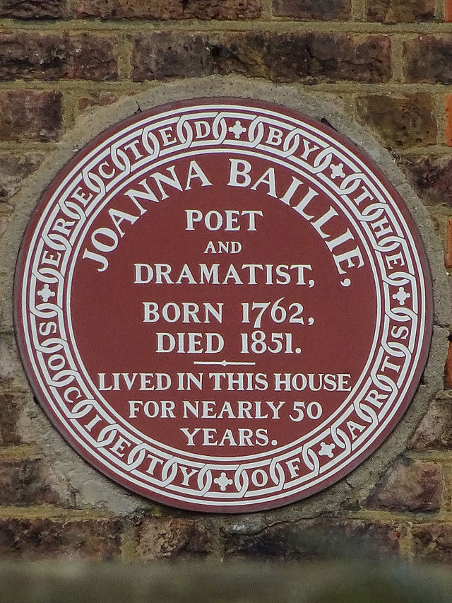 Joanna Baillie brown plaque - Joanna Baillie poet and dramatist  born 1762 died 1851 lived in this house for nearly 50 years