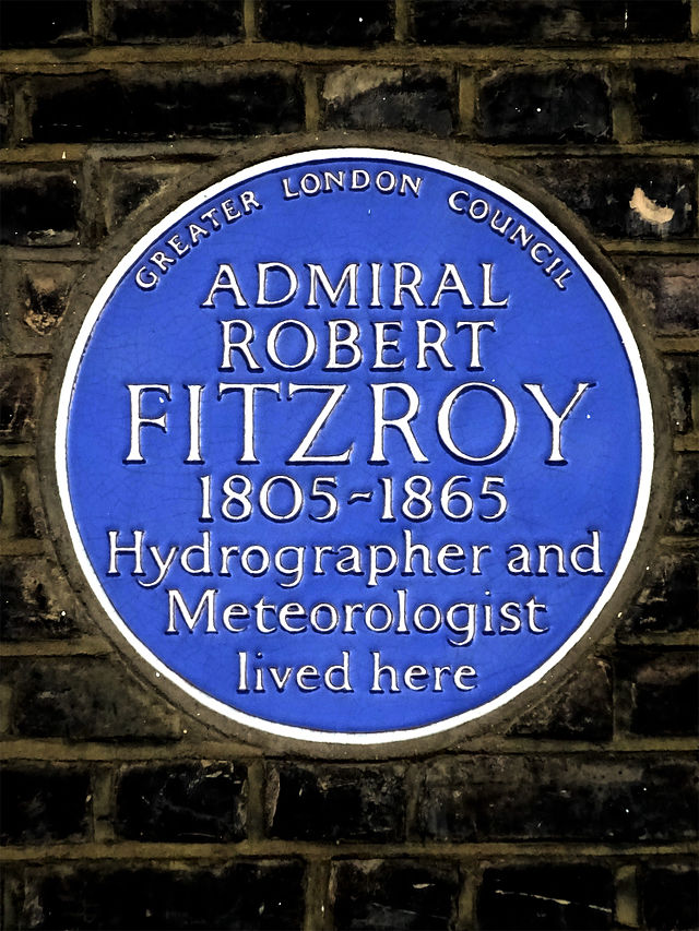 Robert Fitzroy blue plaque - Admiral Robert Fitzroy 1805-1865 hydrographer and meteorologist lived here
