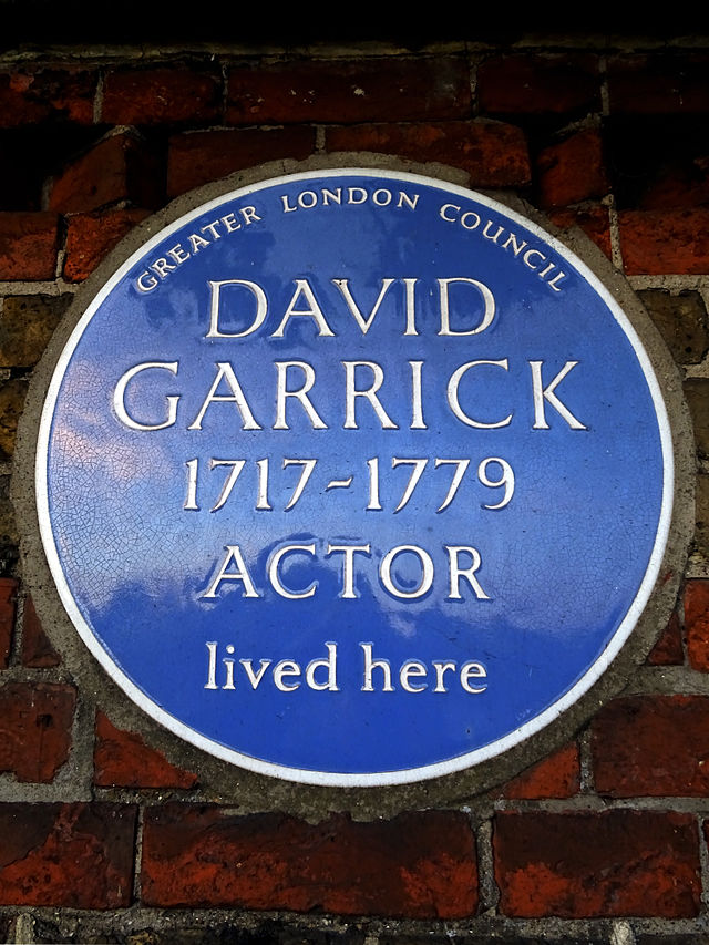 David Garrick blue plaque - David Garrick 1717-1779 actor lived here