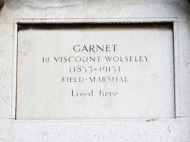 Garnet Wolseley stone plaque - Garnet Wolseley 1st Viscount Wolseley (1833-1913) Field-Marshal lived here