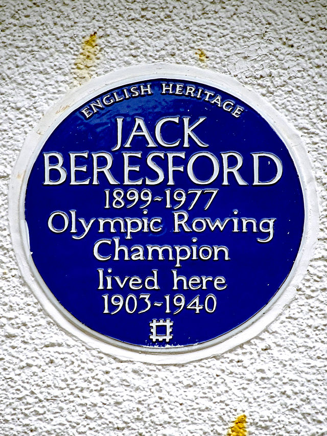 Jack Beresford blue plaque - Jack Beresford 1899-1977 Olympic rowing champion lived here 1903-1940