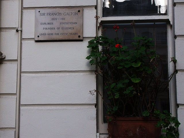 Francis Galton stone plaque - Sir Francis Galton 1822-1911 explorer, statistician and founder of eugenics lived here for fifty years