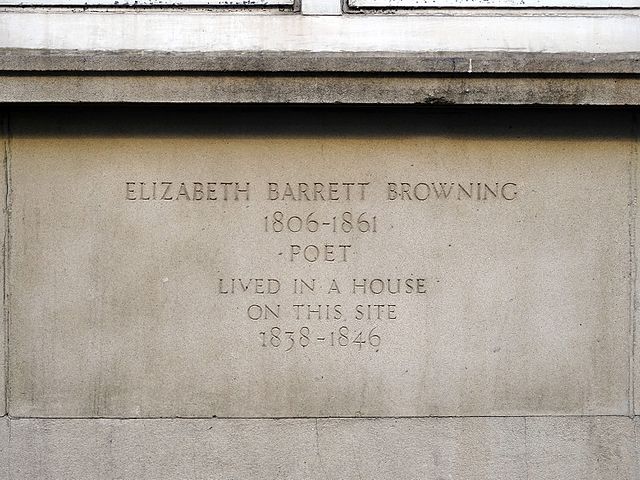 Elizabeth Barrett Browning stone plaque - Elizabeth Barrett Browning 1806-1861 poet lived in a house on this site 1838-1846