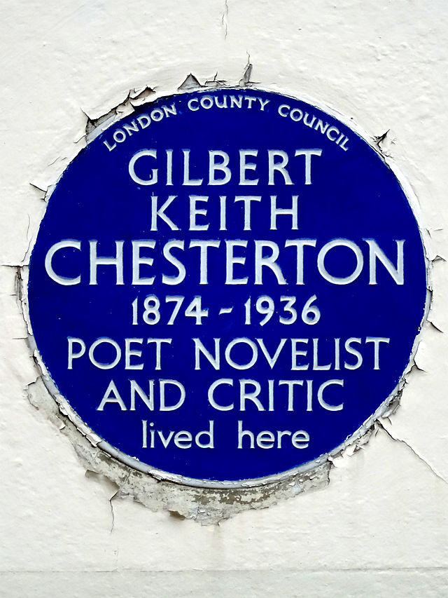 Gilbert Keith Chesterton blue plaque - Gilbert Keith Chesterton 1874-1936 poet, novelist and critic lived here