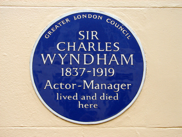 Charles Wyndham blue plaque - Sir Charles Wyndham 1837-1919 actor-manager lived and died here