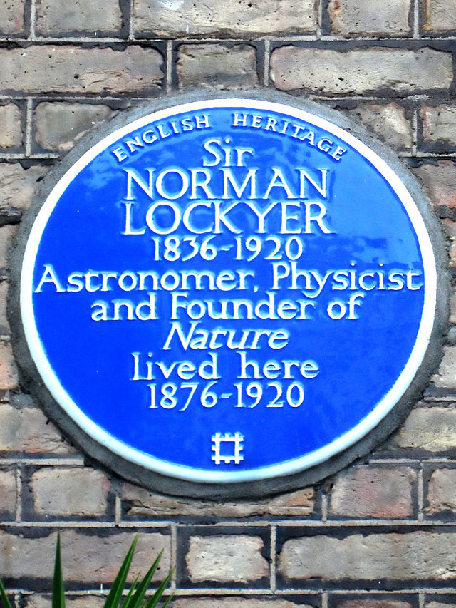 Norman Lockyer blue plaque - Sir Norman Lockyer 1836-1920 astronomer, physicist, and founder of Nature lived here 1876-1920