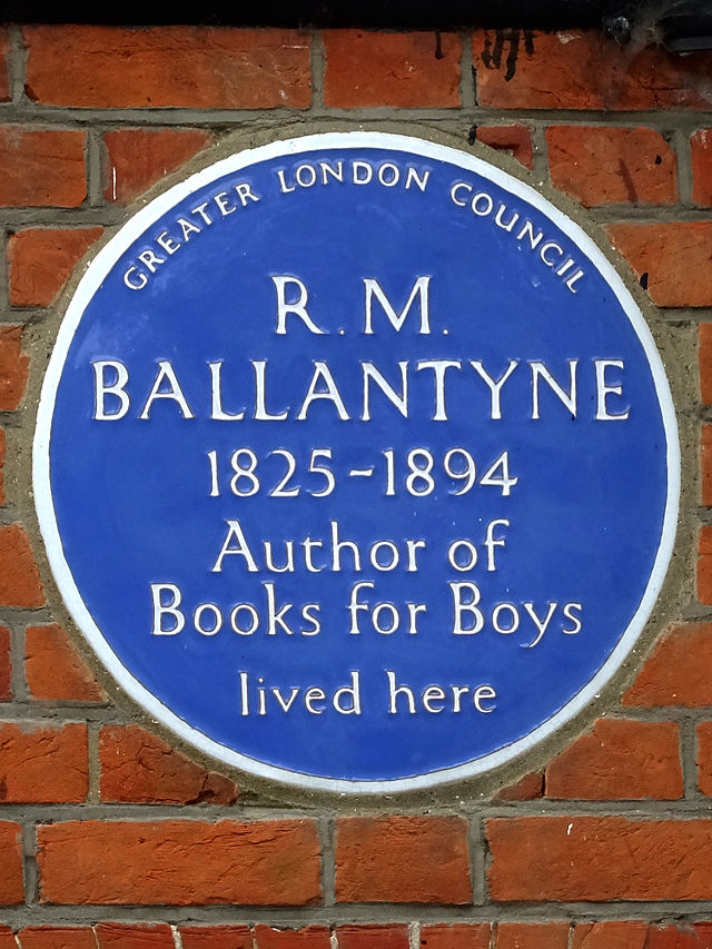 R. M. Ballantyne blue plaque - R. M. Ballantyne 1825-1894 author of books for boys lived here