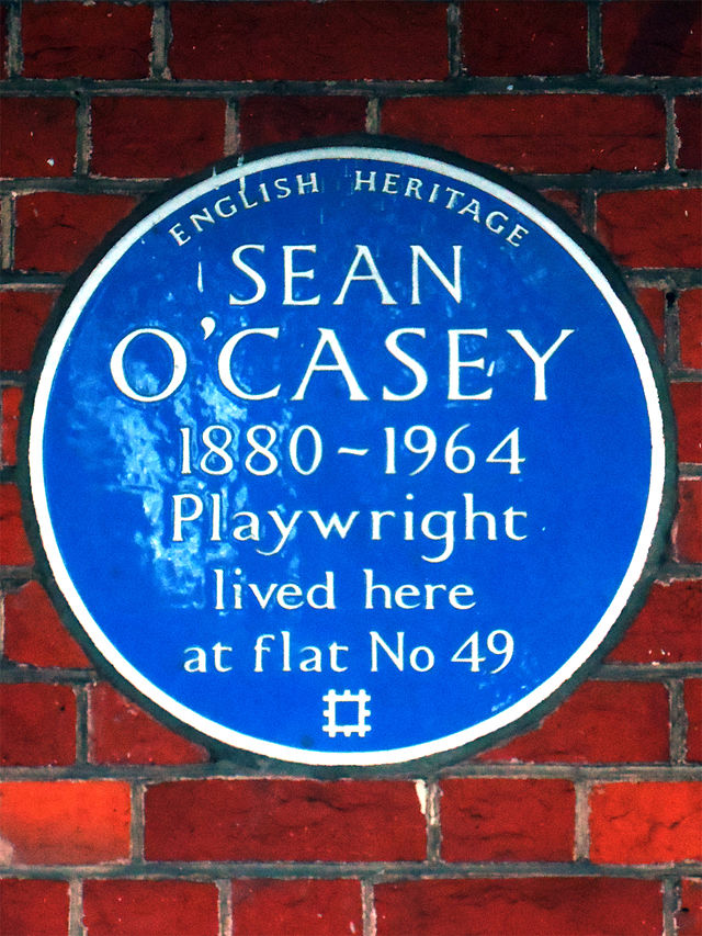 Sean O'Casey blue plaque - Sean O'Casey 1880-1964 playwright lived here at flat No. 49