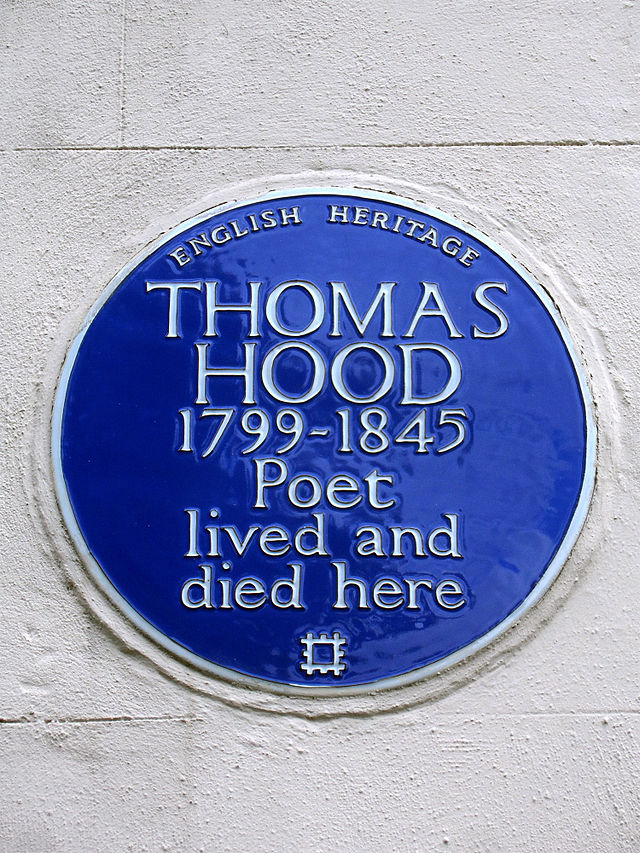Thomas Hood blue plaque - Thomas Hood 1799-1845 poet lived and died here