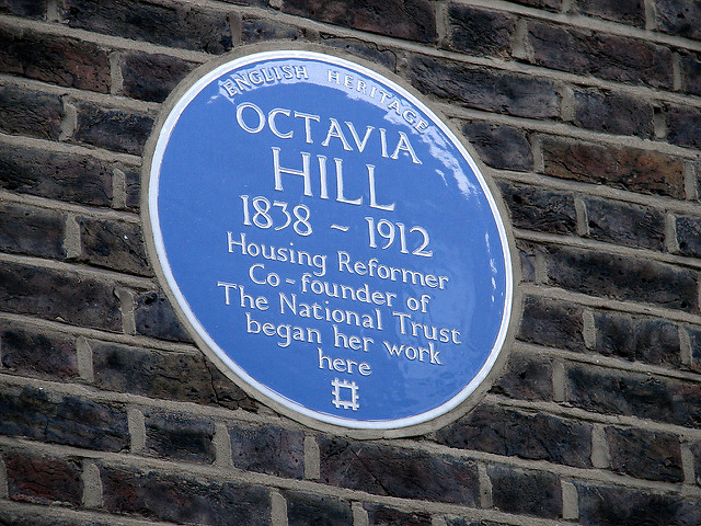Octavia Hill blue plaque - Octavia Hill 1838-1912 housing reformer, Co-founder of The National Trust began her work here