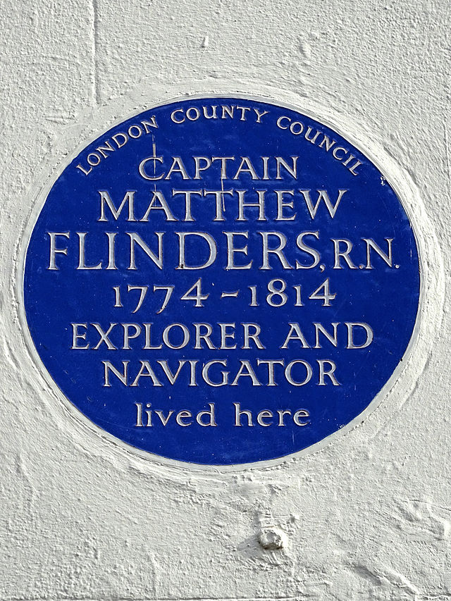 Matthew Flinders blue plaque - Captain Matthew Flinders RN 1774-1814 explorer and navigator lived here