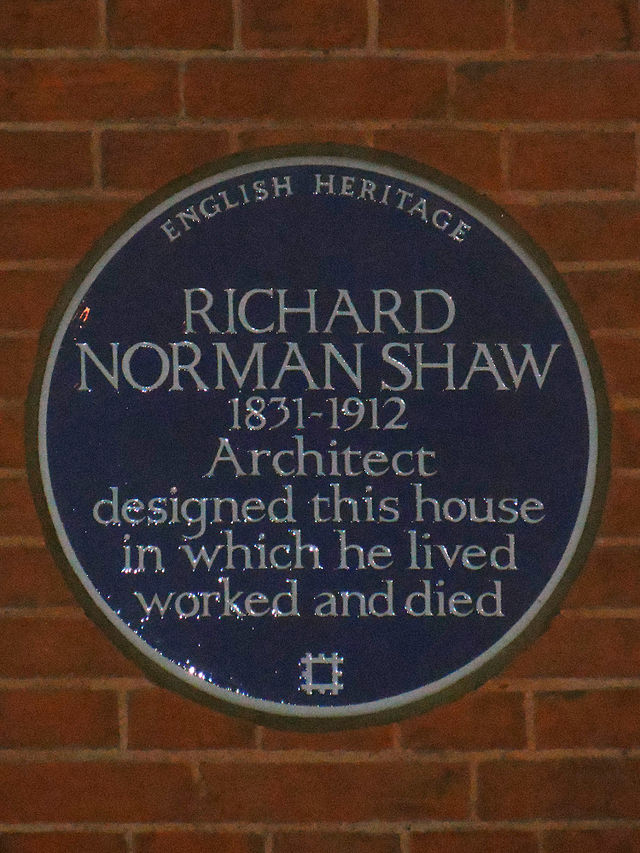 Richard Norman Shaw blue plaque - Richard Norman Shaw 1831-1912 architect designed this house in which he lived worked and died
