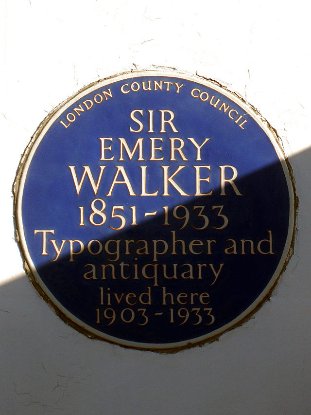 Emery Walker blue plaque - Sir Emery Walker 1851-1933 typographer and antiquary lived here 1903-1933