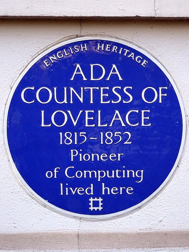 Ada Lovelace blue plaque - Ada Countess of Lovelace 1815-1852 pioneer of computing lived here