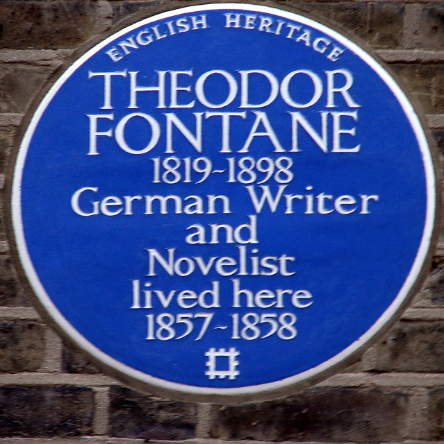 Theodor Fontane blue plaque - Theodor Fontane (1819-1898), German writer and novelist, lived here 1857-1858