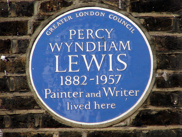 Percy Wyndham Lewis blue plaque - Percy Wyndham Lewis 1882-1957 painter and writer lived here