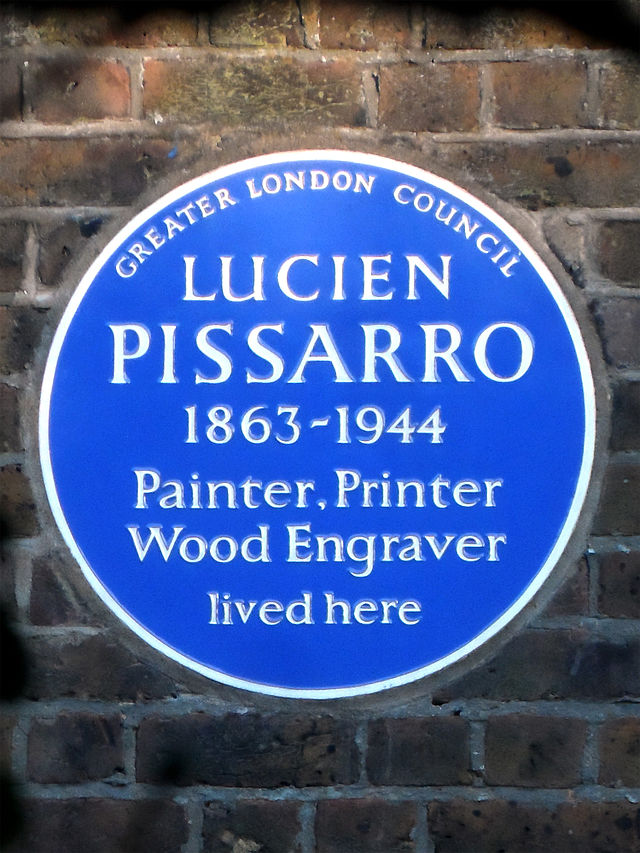 Lucien Pissarro blue plaque - Lucien Pissarro 1863-1944 painter, printer, wood engraver lived here
