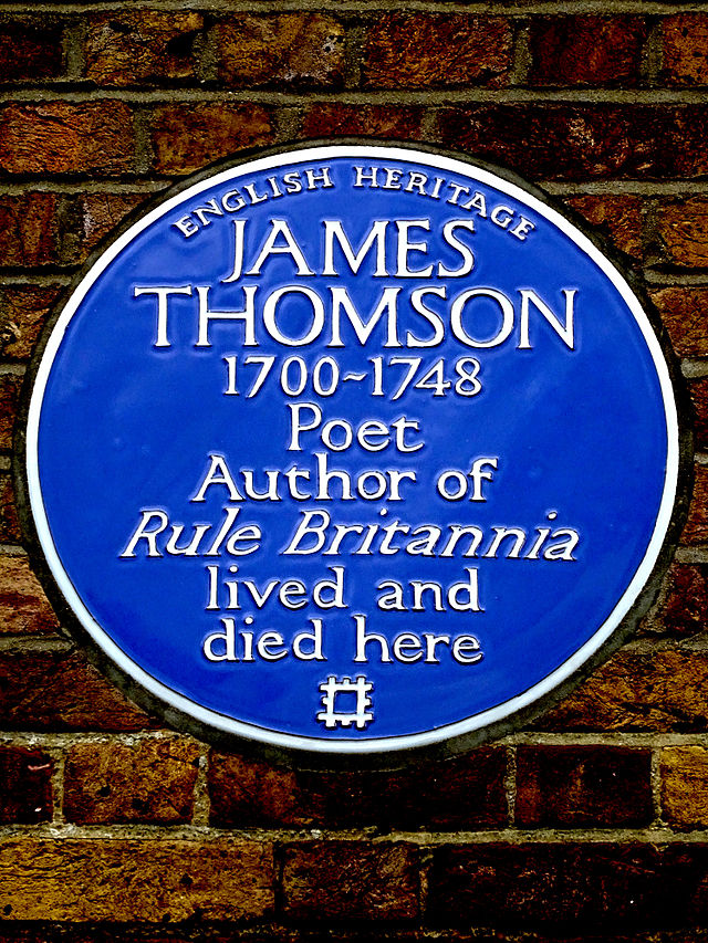 James Thomson blue plaque - James Thomson 1700-1748 poet, author of Rule Britannia lived and died here