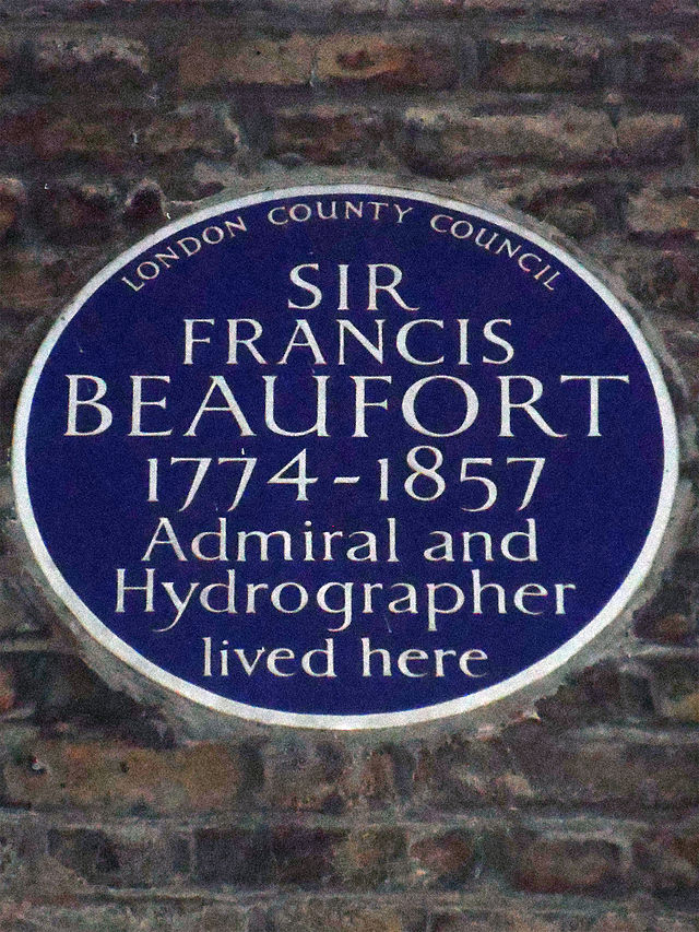 Francis Beaufort blue plaque - Sir Francis Beaufort 1774-1857 Admiral and hydrographer lived here