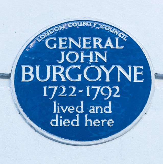 John Burgoyne blue plaque - General John Burgoyne (1722-1792), lived and died here