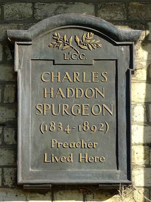 Charles Spurgeon black plaque - Charles Haddon Spurgeon (1834-1892) preacher lived here