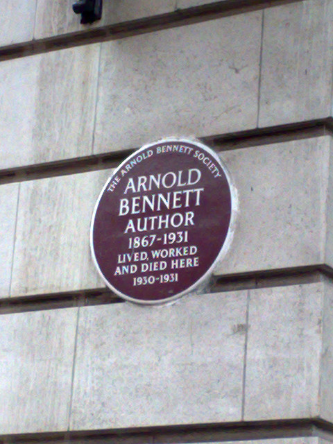Arnold Bennett brown plaque - Arnold Bennett author 1867-1931 lived, worked and died here 1930-1931