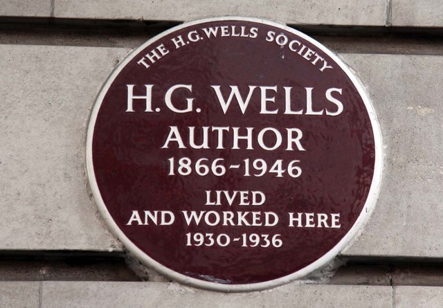 H. G. Wells brown plaque - H. G. Wells  author  1866-1946  lived  and worked here  1930-1936