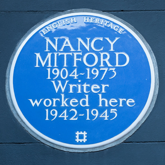 Nancy Mitford blue plaque - Nancy Mitford 1904-1973 writer worked here 1942-1945  