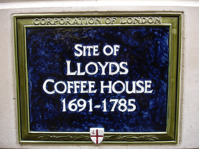 Lloyds Coffee House blue plaque - Site of Lloyds Coffee House 1691-1785 