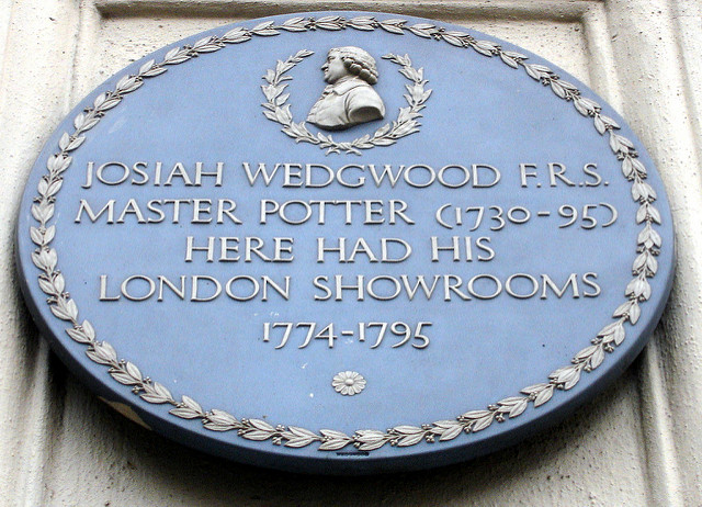 Josiah Wedgwood blue plaque - Josiah Wedgwood F.R.S.  Master Potter (1730-95)  here had his  London showrooms  1774-1795